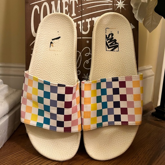Vans color block Checkered women’s slides - Picture 4 of 8